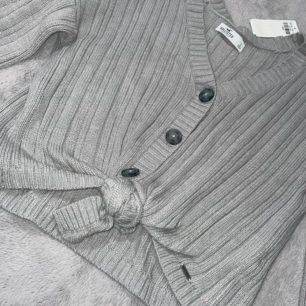 Gray Hollister Cropped Tie Cardigan